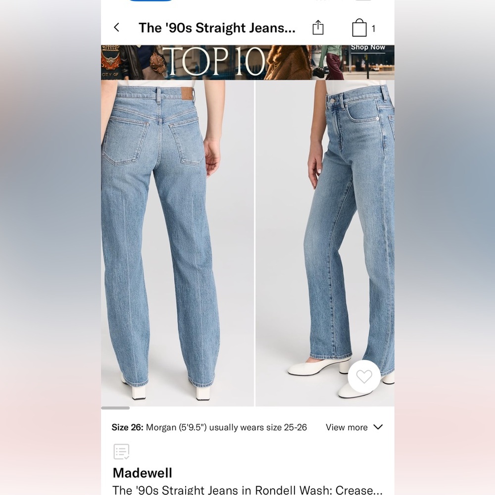 Madewell Women's “The 90’s Straight” Jeans 26, “Rondell” wash. - Picture 4 of 6